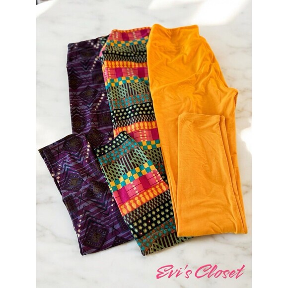 LuLaRoe Leggings Lot of 3 Pair OS (2-12) Floral Multicolor All Seasons Soft - Picture 3 of 5